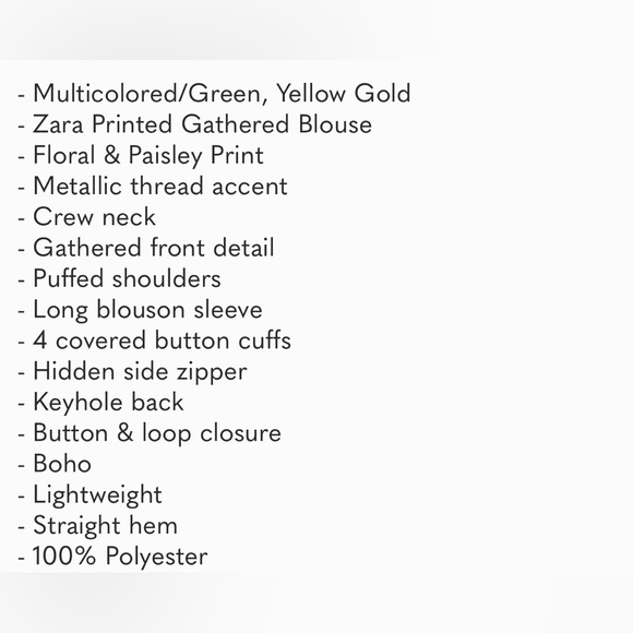 Zara Women's Ruched Long Sleeve Paisley Cropped Blouse Small Green Boho - Picture 9 of 9